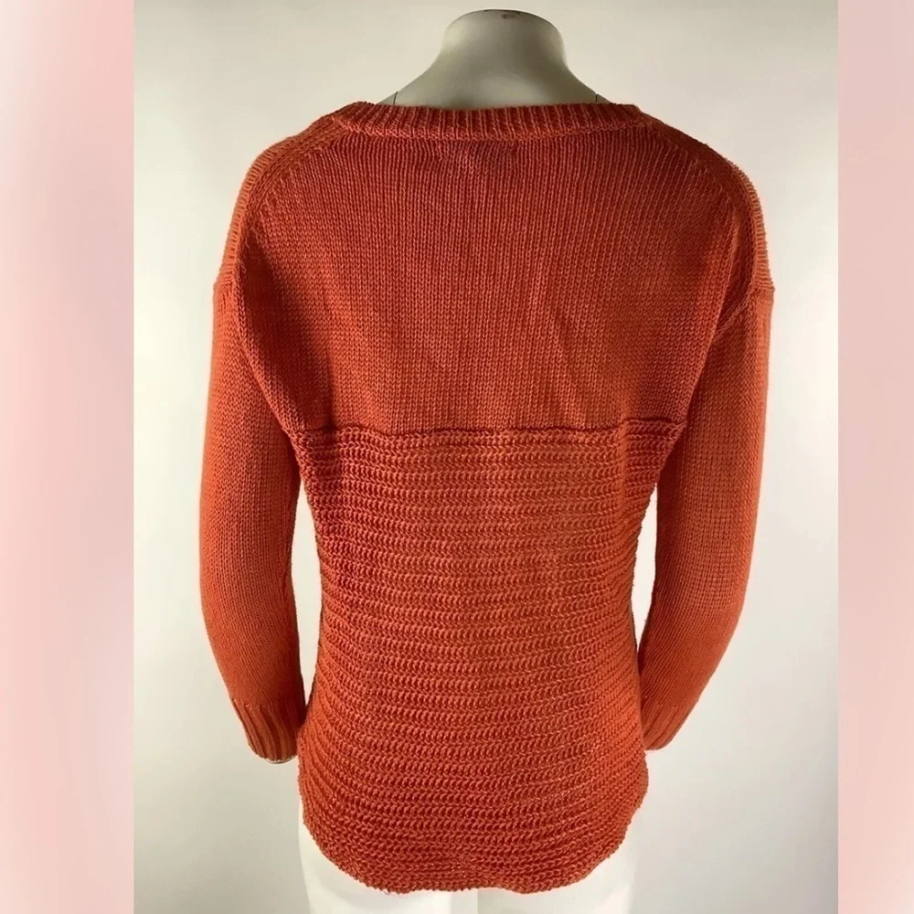 J Crew Sz XS 100% Linen Open Knit Textured Sweater Orange Casual Pullover